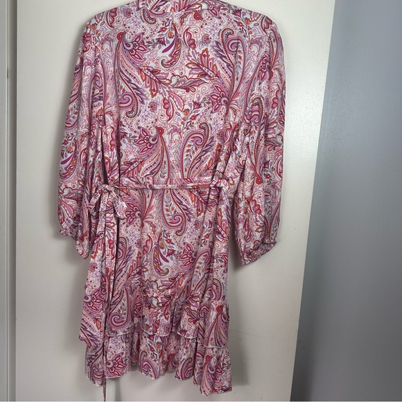 Melissa Odabash Pink Paisley Floral Motif Print Viscose Tabitha WrapDress NWOT L - Picture 8 of 16